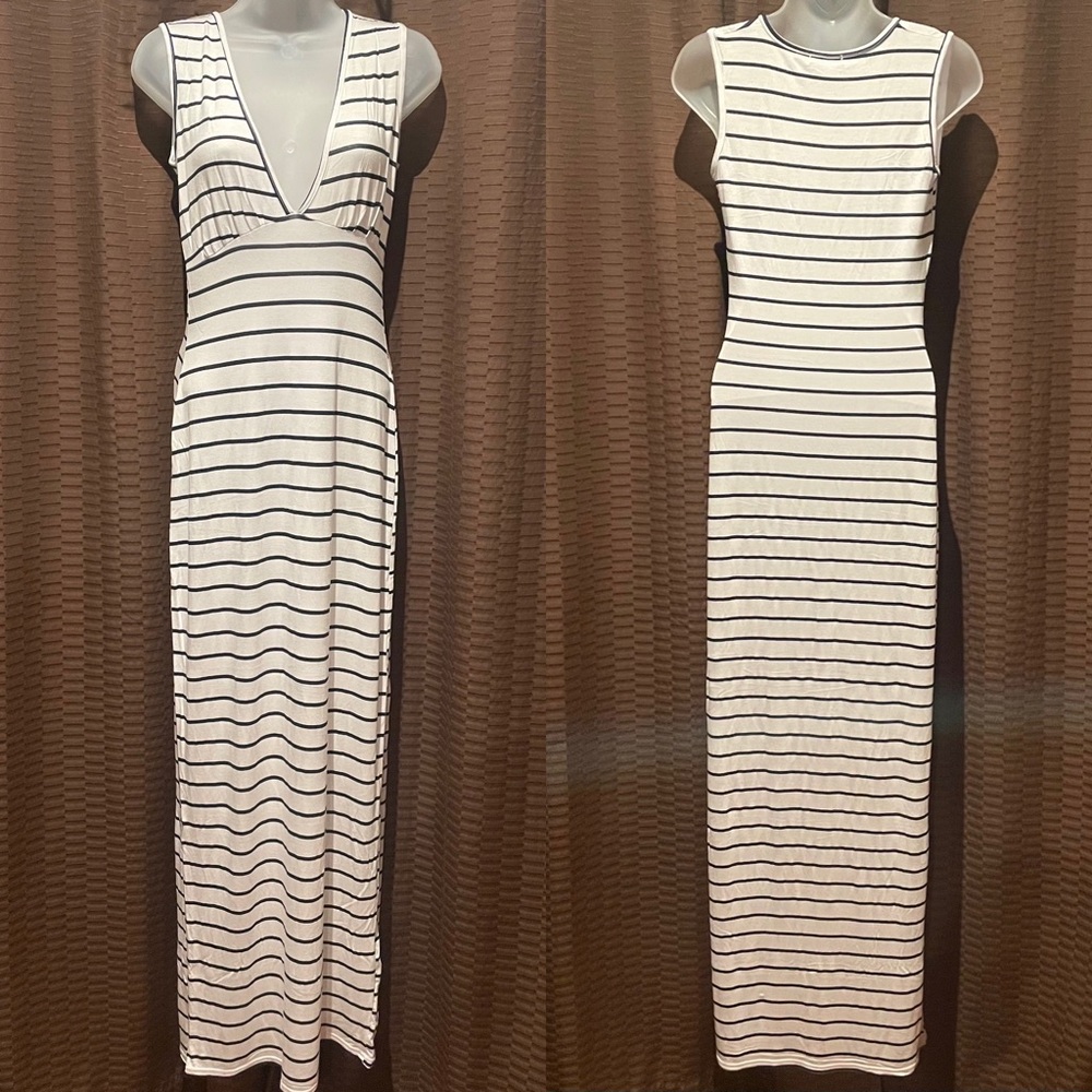 NWOT Plunge Striped Jersey Maxi Dress